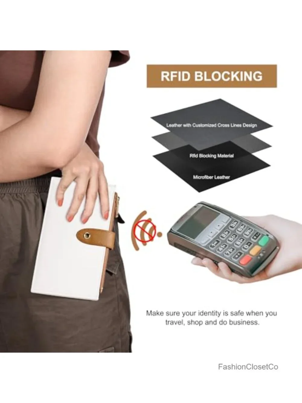 RFID Blocking Bifold Leather Wallet with Zipper and 15 Card Slots